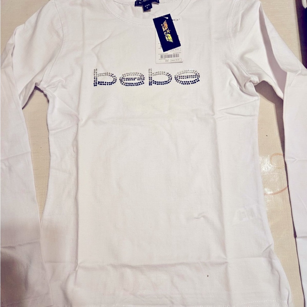 White Long Sleeve fitted white BeBe top